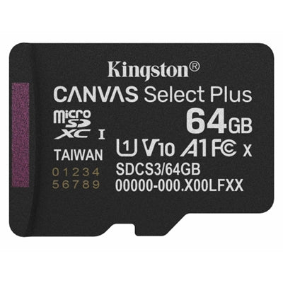 Kingston Canvas Select Plus  SDCS3/64GB 64GB Micro SD UHS-I (U1) Flash Card with Adapter Kingston Canvas Select Plus  SDCS3/64GB 64GB Micro SD UHS-I (U1) Flash Card with Adapter